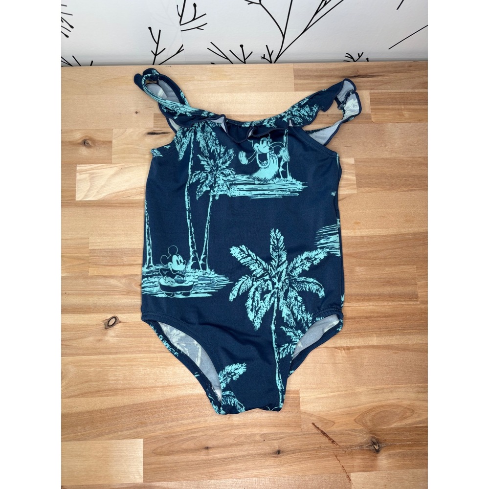 Disney Store Mickey Mouse Tropical Navy Teal Ruffle‎ Swimsuit 18 Months